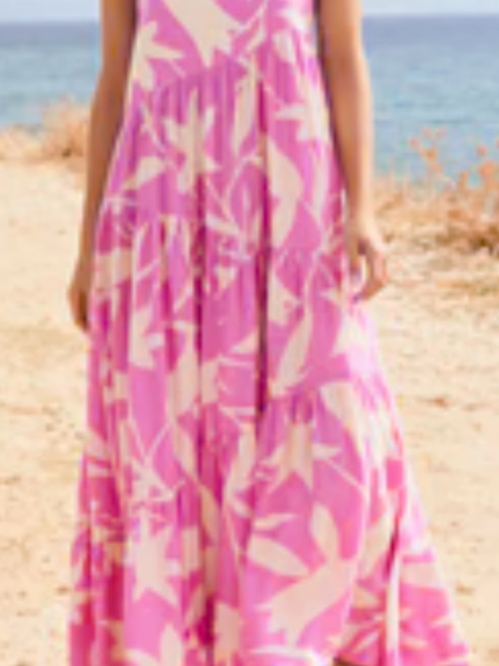 Mister Zimi Willow Maxi Dress Pink Cream Tropical Sundress Linen Blend 8 Resort